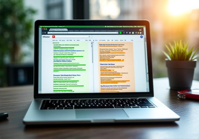 Vergleich zwischen organischer Suche und bezahlter Werbung auf einem Laptop-Bildschirm